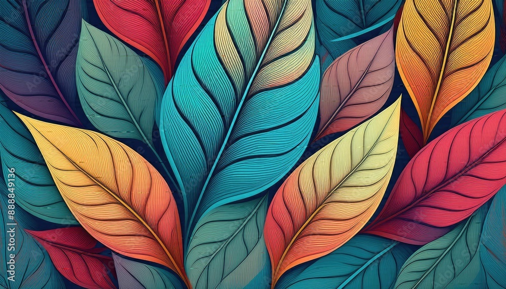 Leaves pattern, seamless pattern with leaves, geometric leaves in bold colors, Leaves pattern, seamless pattern with leaves, geometric leaves in bold colors,