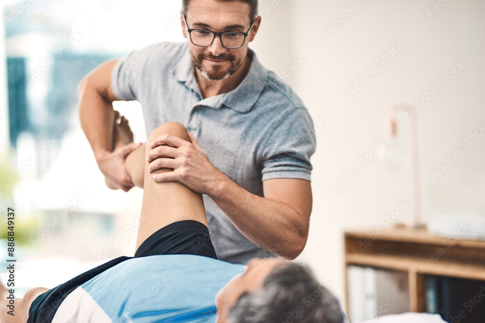 Leg pain, physiotherapy and man with person stretching for wellness, medical service and consulting. Healthcare, chiropractor and physical therapist with senior for rehabilitation, recovery and help Leg pain, physiotherapy and man with person stretching for wellness, medical service and consulting. Healthcare, chiropractor and physical therapist with senior for rehabilitation, recovery and help