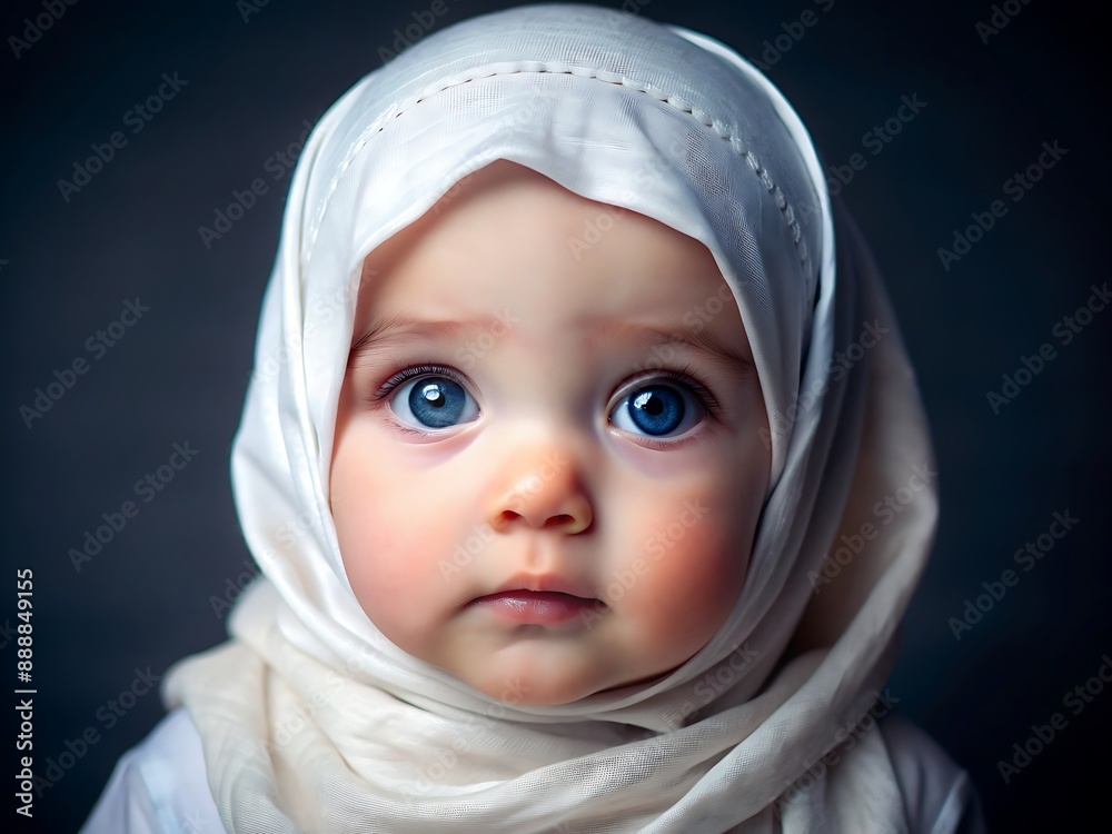 Baby Girl in White Headscarf. Baby Girl in White Headscarf.