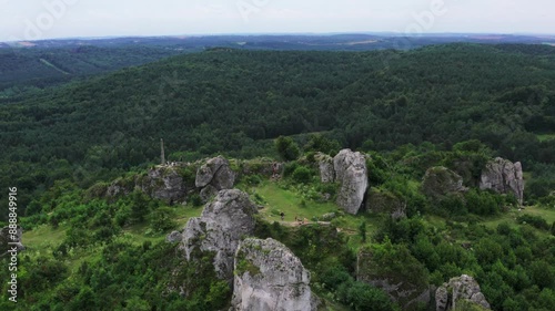 Aerial view of Góry Zborów rocky hill in a nature reserve in Kraków-Częstochowa Upland photo