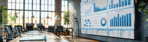 Corporate presentation, financial charts on large screen, professional setting, Watercolor style