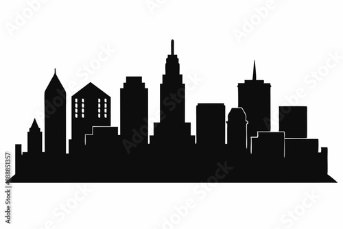 Boston City Skyline Silhouette, City buildings black Silhouette vector