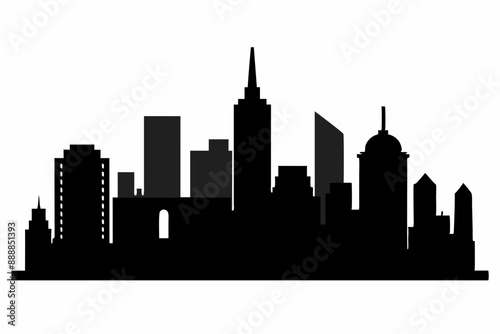 Boston City Skyline Silhouette, City buildings black Silhouette vector