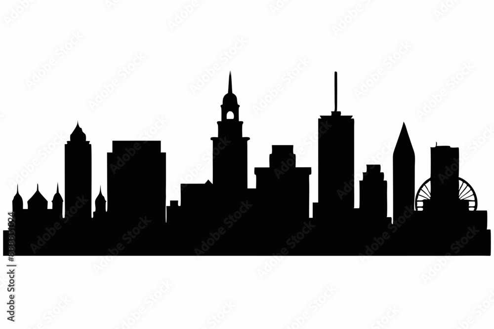 Boston City Skyline Silhouette, City buildings black Silhouette vector Boston City Skyline Silhouette, City buildings black Silhouette vector