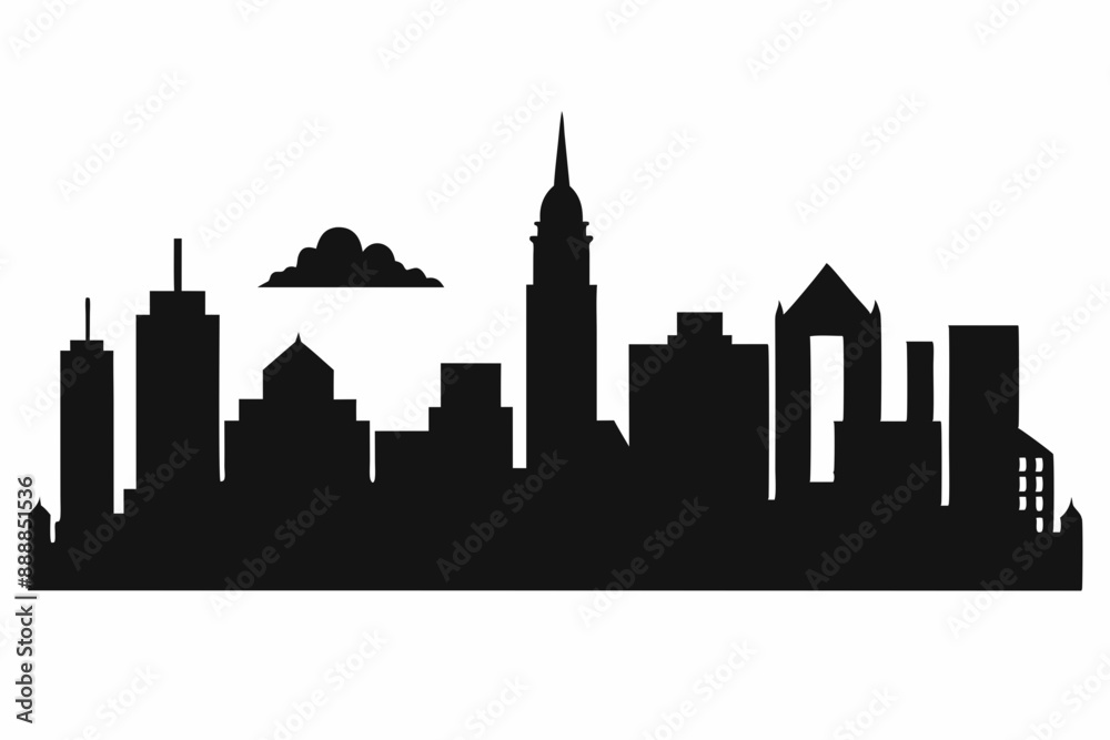 Obraz premium Boston City Skyline Silhouette, City buildings black Silhouette vector