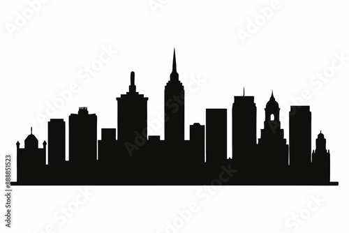 Boston City Skyline Silhouette, City buildings black Silhouette vector