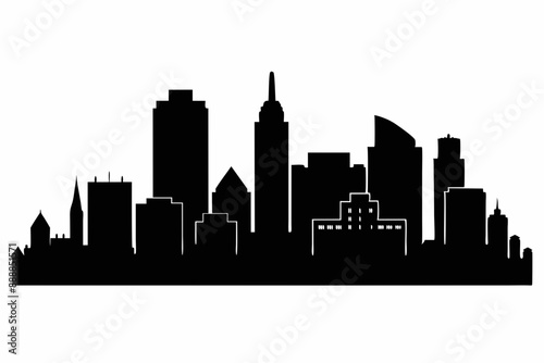 Boston City Skyline Silhouette, City buildings black Silhouette vector