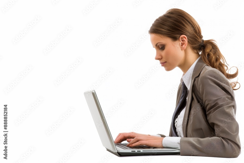 Woman Working on Laptop Banner Template Woman Working on Laptop Banner Template