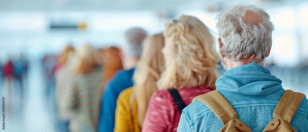 A group of people, each with a backpack, stand next to one another A group of people, each with a backpack, stand next to one another