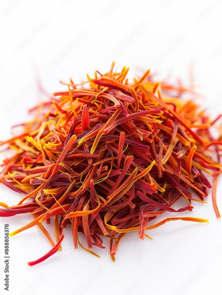 Naklejka premium Vibrant Pile of Saffron Threads, Exotic Spices for Culinary Delights.