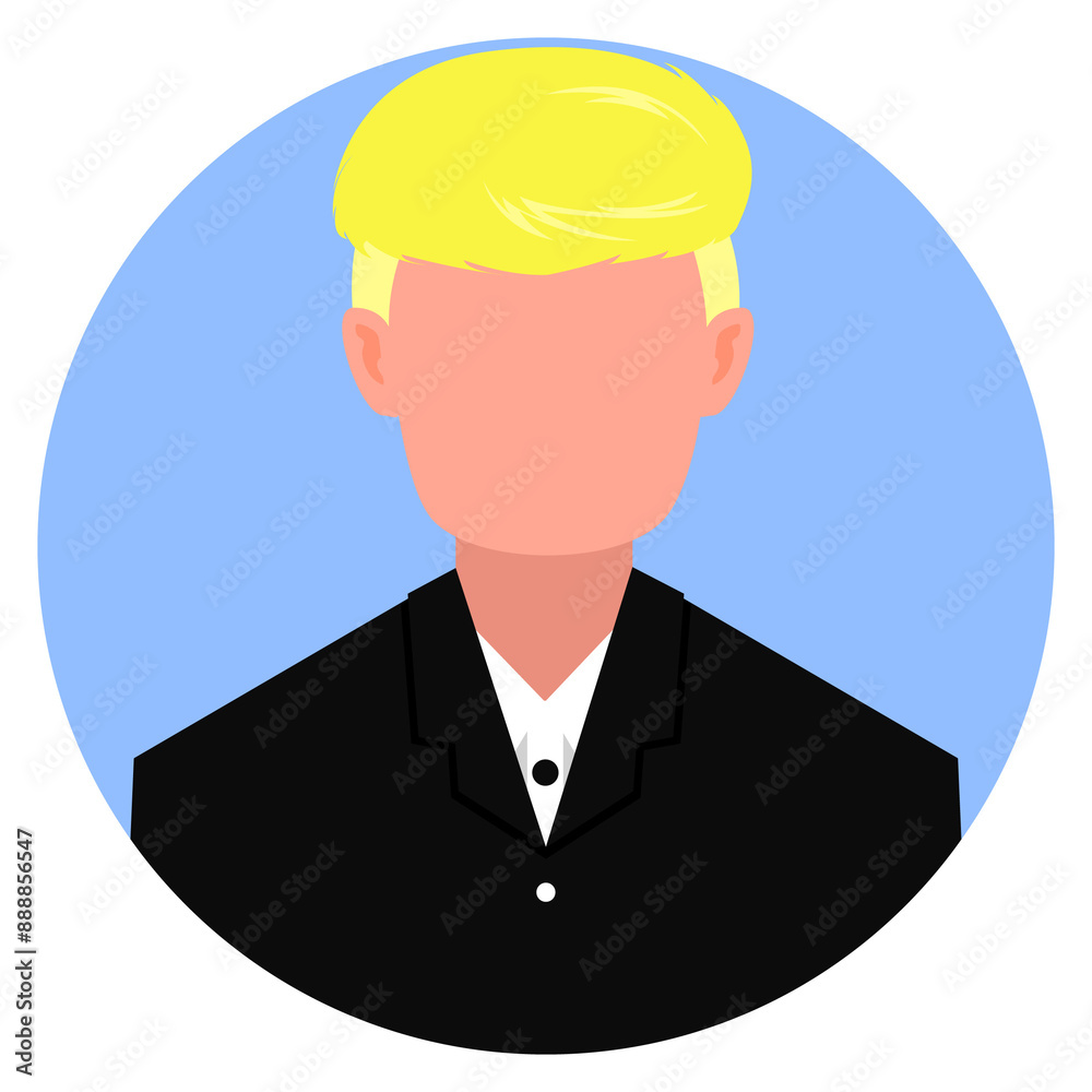 Business man flat icon avatar adult man with top hair and short yellow blonde hair wear black jazz Business man flat icon avatar adult man with top hair and short yellow blonde hair wear black jazz