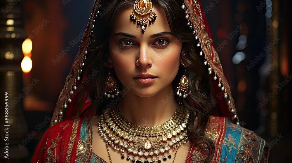 Stunning close up of traditional indian punjabi bride with exquisite makeup and ornate jewelry Stunning close up of traditional indian punjabi bride with exquisite makeup and ornate jewelry