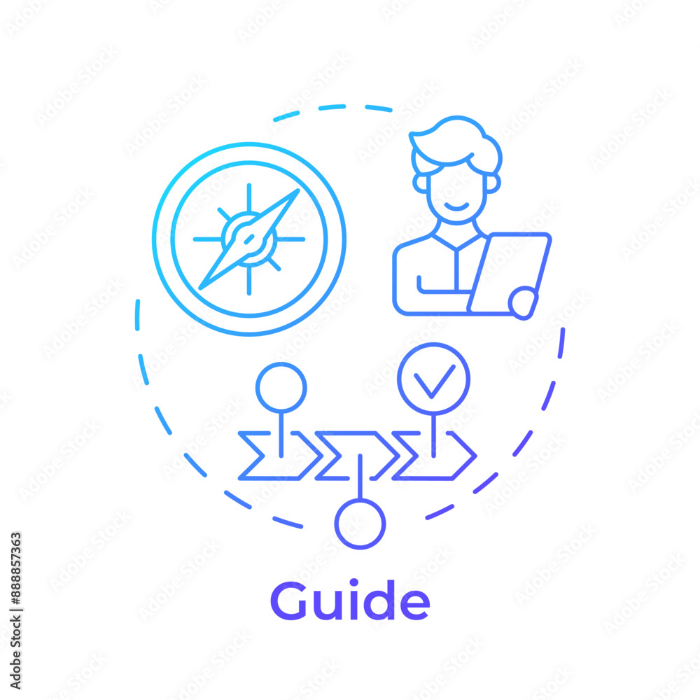 Fototapeta premium Guide blue gradient concept icon. Person that helping navigate career path. Strategic planning. Support. Round shape line illustration. Abstract idea. Graphic design. Easy to use in article