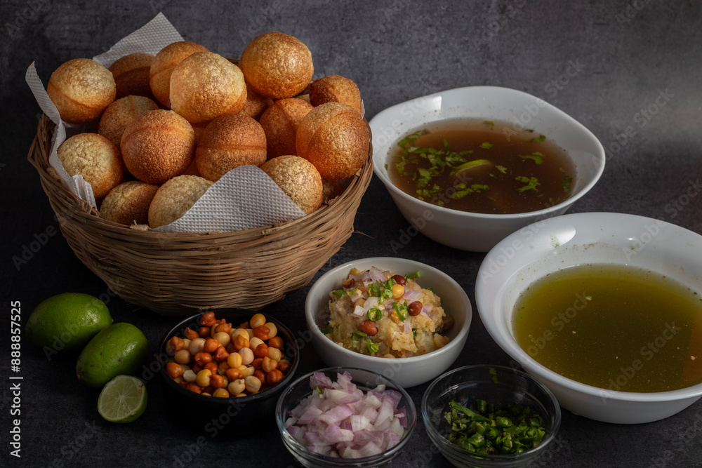 Exploring the Tangy, Spicy, and Refreshing Delight of Pani Puri. India's Favourite Street Food Experience. Selective focus. Exploring the Tangy, Spicy, and Refreshing Delight of Pani Puri. India's Favourite Street Food Experience. Selective focus.