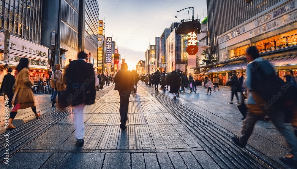 Fototapeta premium 夕暮れの中を歩く人々の雑踏