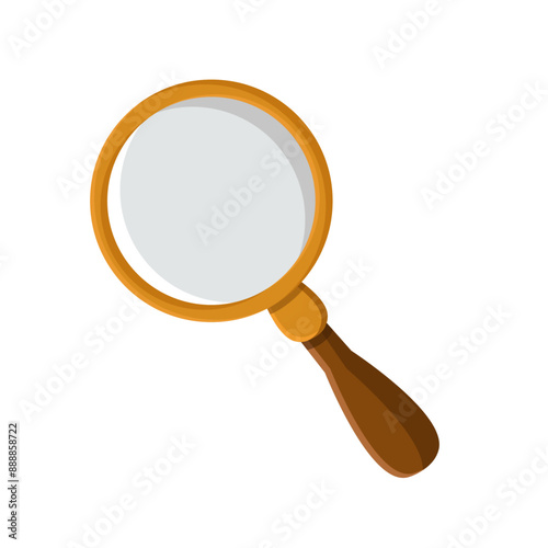 Golden optical tool. Concept of search, research and analysis magnifying glass. Observation or examination. Discovery symbol website icon. Vector cartoon flat illustration isolated on white background