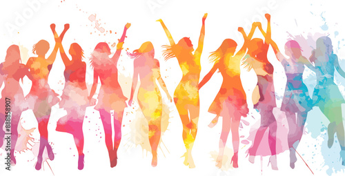 Women Party Dance Watercolor Design Vector Illustration.