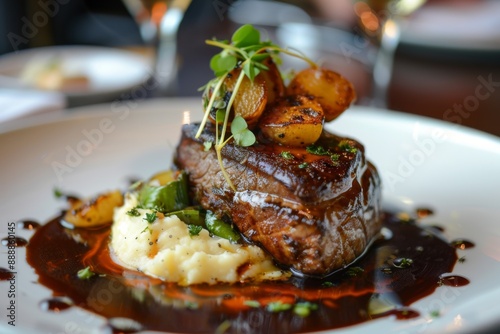 Comfort food elevated to gourmet standards, cozy atmosphere with modern, artistic presentation