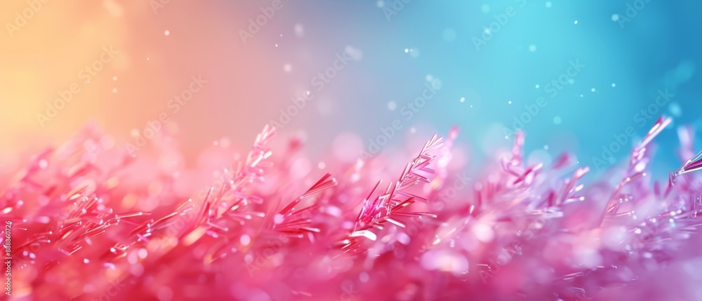 Pink flowers in a cluster against a vibrant backdrop of blue, yellow, pink, and red hues Pink flowers in a cluster against a vibrant backdrop of blue, yellow, pink, and red hues