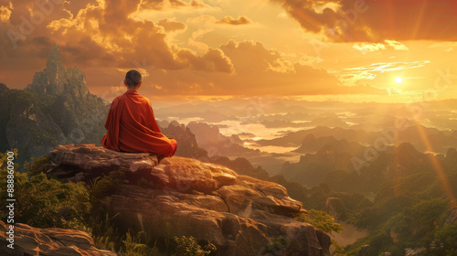 Wallpaper Mural A man is sitting on a rock overlooking a beautiful landscape Torontodigital.ca