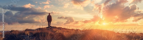 Silhouette of a Man Watching Sunset