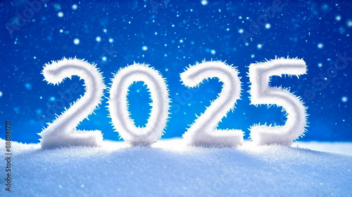 Snowflakes on a snow. 2025 New Year celebration concept