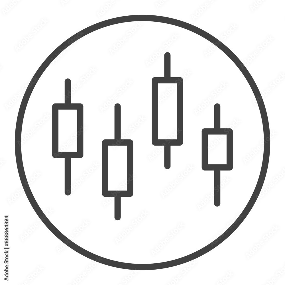 Circle with Japanese Candlestick Charts vector Technical Analysis icon or symbol in outline style Circle with Japanese Candlestick Charts vector Technical Analysis icon or symbol in outline style
