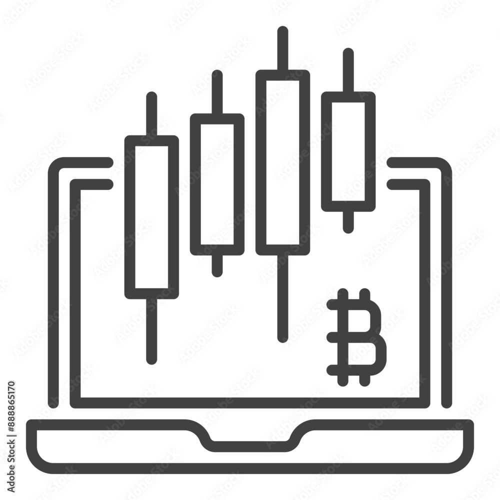 Laptop with Candlestick charts vector linear icon or symbol Laptop with Candlestick charts vector linear icon or symbol