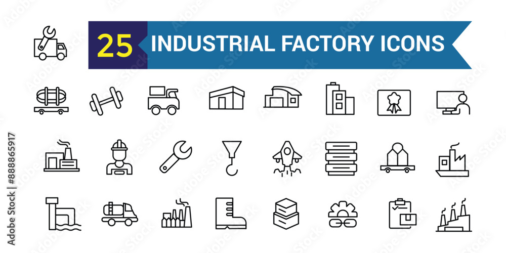 Industrial Factory line icon set. Outline icon collection. Editable vector stroke. Industrial Factory line icon set. Outline icon collection. Editable vector stroke.