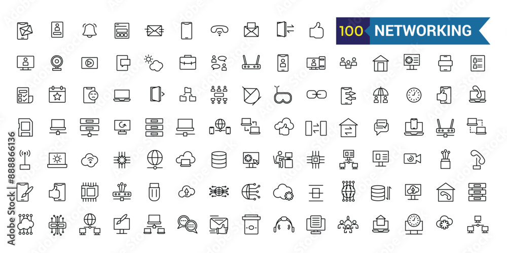 Networking line icon set. Outline icon collection. Editable vector stroke. Networking line icon set. Outline icon collection. Editable vector stroke.