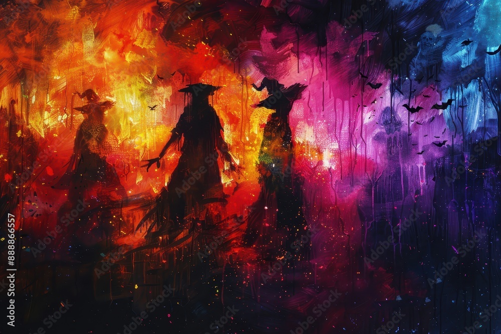 Silhouettes of Witches in a Dreamlike Setting Silhouettes of Witches in a Dreamlike Setting