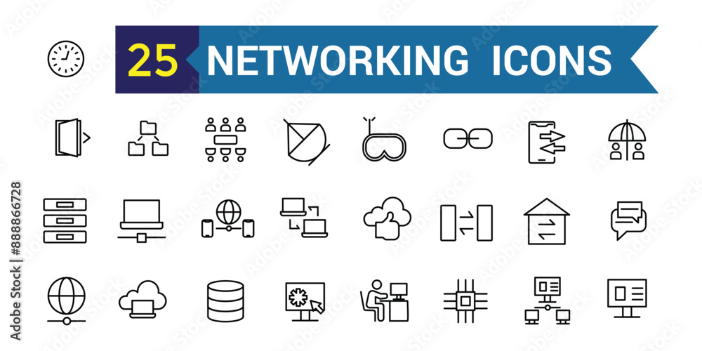 Networking line icon set. Outline icon collection. Editable vector stroke. Networking line icon set. Outline icon collection. Editable vector stroke.