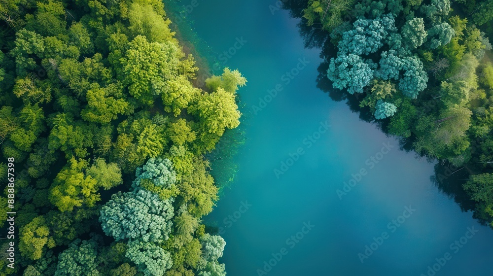 Environmentally friendly nature. Green forest in the middle of a curved river, top view, long view. Environmentally friendly nature. Green forest in the middle of a curved river, top view, long view.