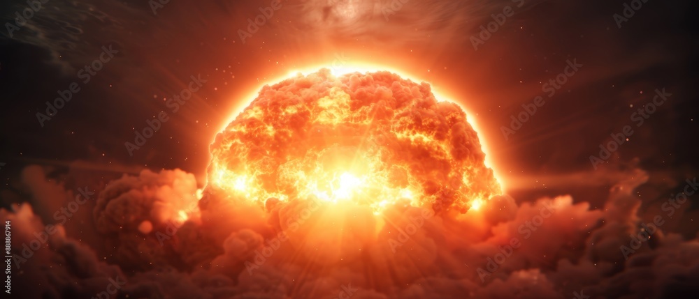 Obraz premium A massive object in the sky with considerable smoke emission, framed against the sunset background