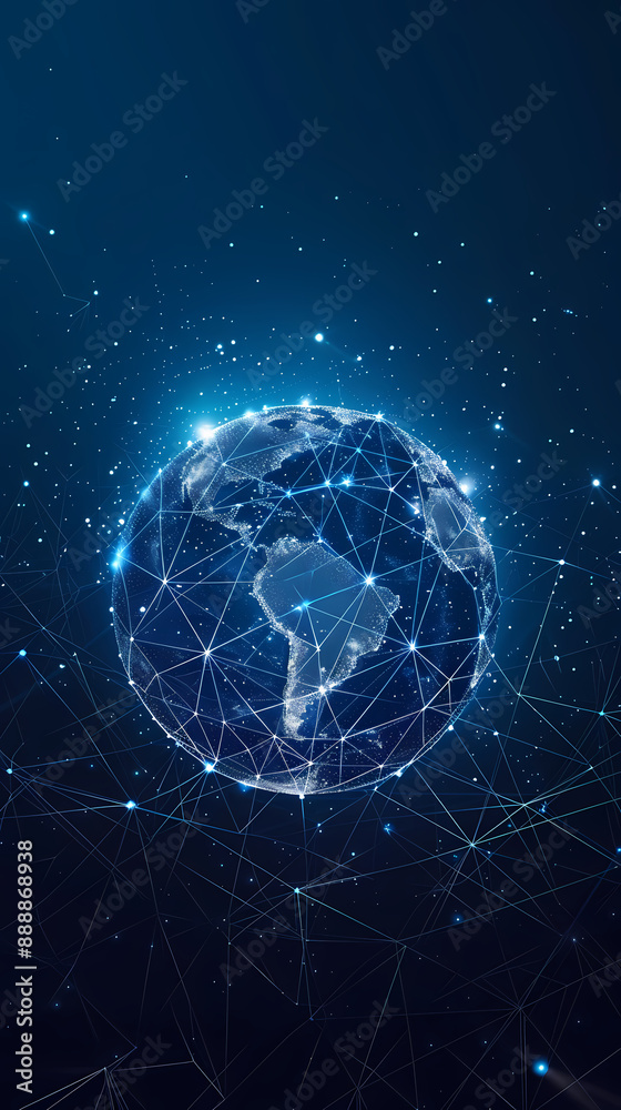 Abstract digital globe with glowing connection lines, global network and connectivity concept background
