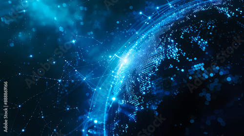 Abstract digital globe with glowing connection lines, global network and connectivity concept background