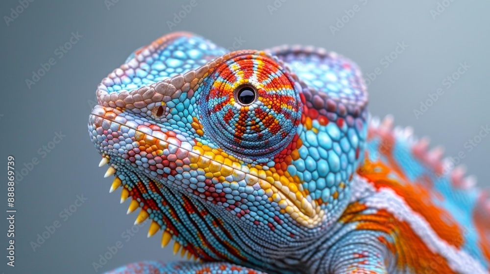 Obraz premium Colorful close-up of chameleon - generative ai