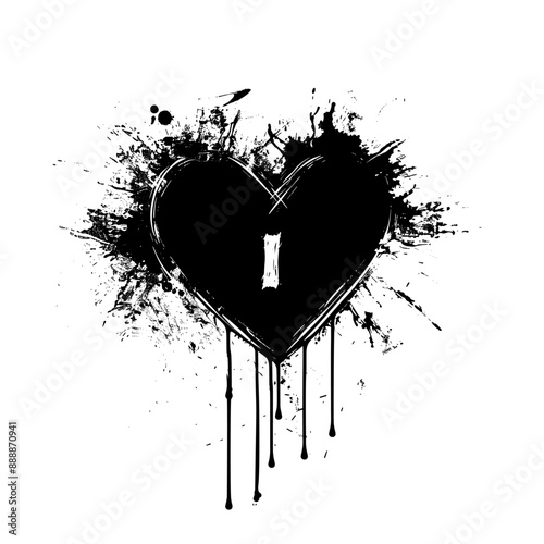 An artistic black heart with drips and splatter effects, perfect for trendy designs and an alternative aesthetic touch