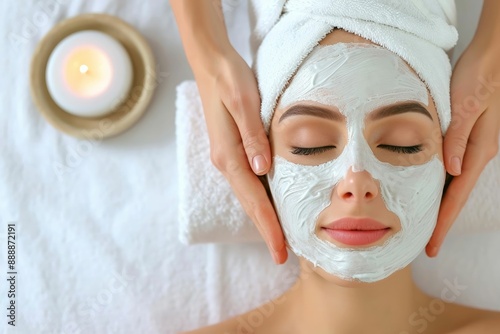 Woman relaxing with a facial mask in a spa setting.