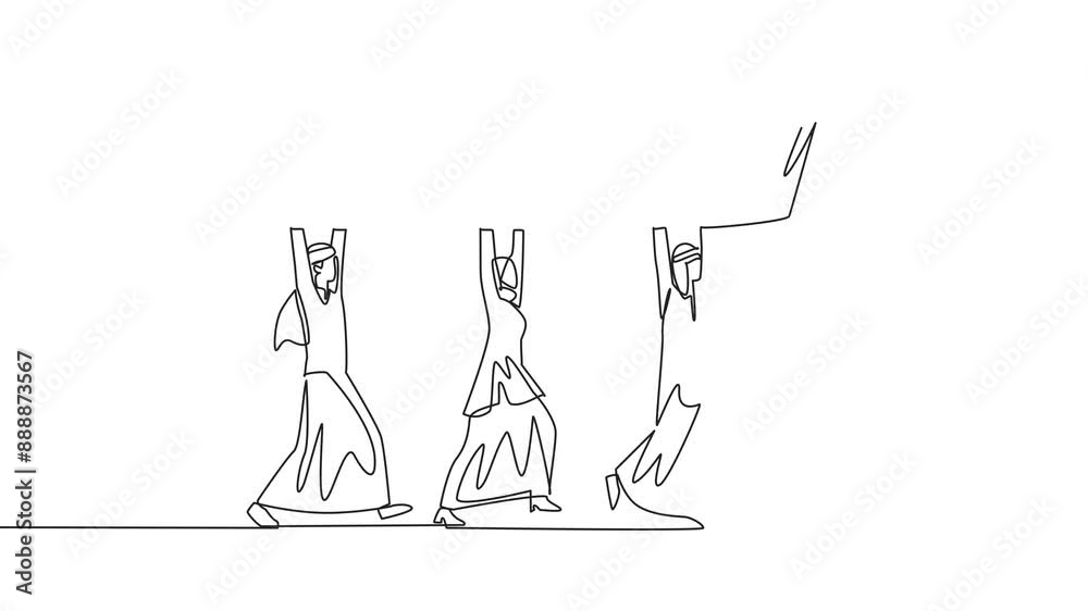 Animation of a continuous one line drawing a group of Arab businessmen ...