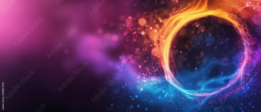 Obraz premium A vibrant abstract backdrop features a ring centrally placed, while the right side presents a soft, blurred effect