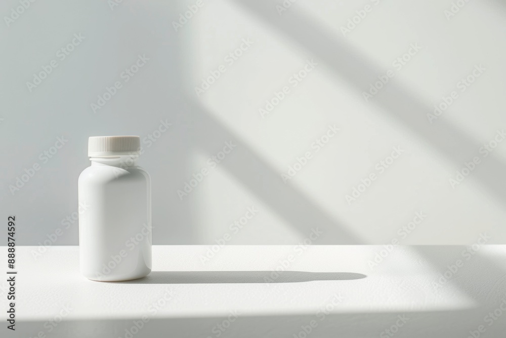 White plastic bottle with a minimalist background in natural sunlight