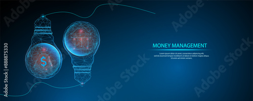 Money management trading strategies concept blue backgrounds. Success trader Investing profit and business