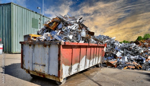 Containers with scrap metal at the recycling center photo