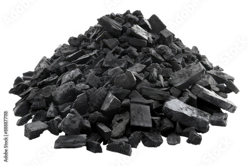 Charcoal pile isolated on transparent background photo