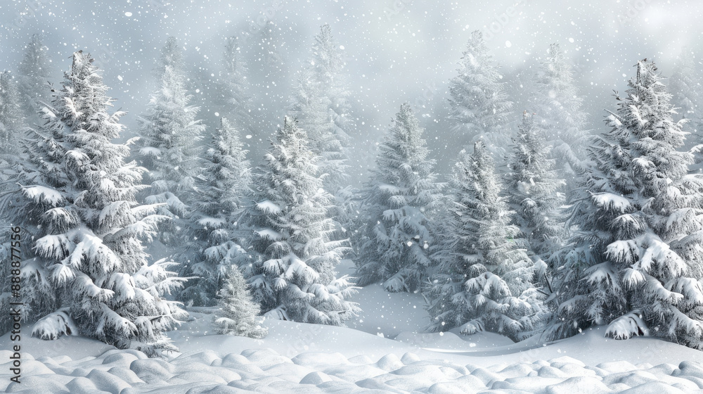 Snow-covered pine trees creating a winter wonderland scene Snow-covered pine trees creating a winter wonderland scene