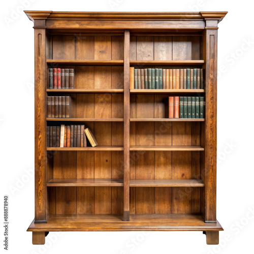 Old wooden book shelf isolated on transparent background