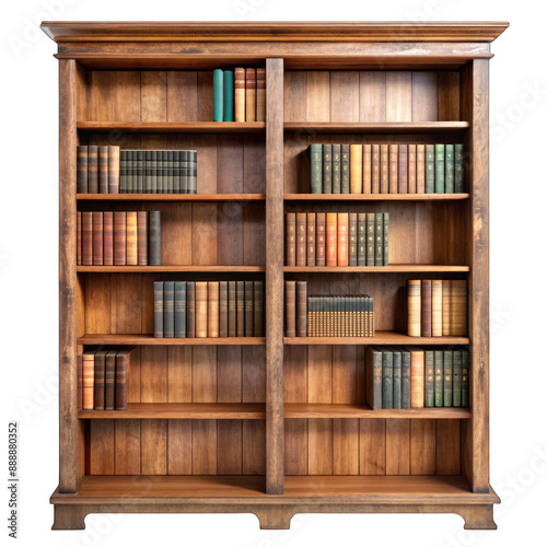 Old wooden book shelf isolated on transparent background