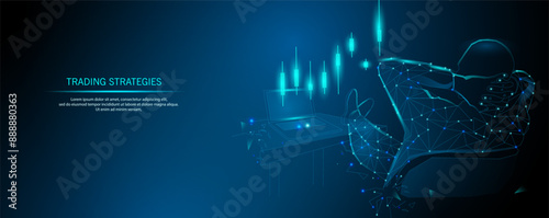 Trading strategies concept blue backgrounds. Success trader Investing profit and business
