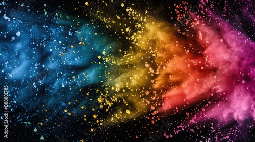 Vibrant abstract explosion of colorful particles in galaxy